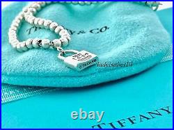 Tiffany & Co 7 1837 Mini Padlock Charm Bead Ball Love Silver Bracelet w Pouch F