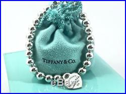Tiffany & Co 8mm Bead Silver Bracelet Return To Heart Charm 7/15gr 190214B