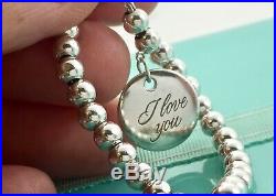 Tiffany & Co 925 Silver Mini Bead I Love You Circle Charm Bracelet 7.5in 190819A