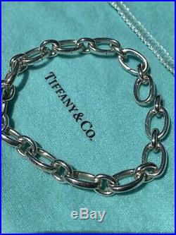 Tiffany & Co 925 Silver Open Oval Clasping Links 7.5 Adjustable Charm Bracelet