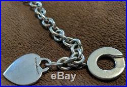 Tiffany & Co 925 Sterling Silver 36.12g Link Chain Heart Charm Bracelet-7.8Long