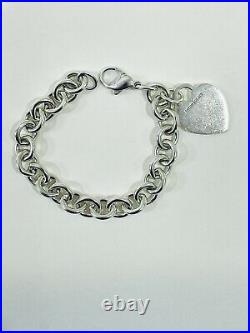 Tiffany & Co 925 Sterling Silver Classic Heart Tag Charm Link Bracelet 7 1/4