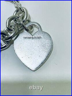 Tiffany & Co 925 Sterling Silver Classic Heart Tag Charm Link Bracelet 7 1/4