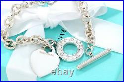 Tiffany & Co. 925 Sterling Silver Heart Charm Toggle Bracelet 7.5 withBox & Pouch