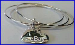 Tiffany & Co 925 Sterling Silver Heart Charm Triple Bangle Bracelet Euc