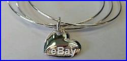 Tiffany & Co 925 Sterling Silver Heart Charm Triple Bangle Bracelet Euc