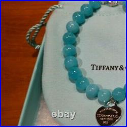 Tiffany & Co. Amazonite Bracelet Mini Heart Charm Beaded Sterling Silver 925