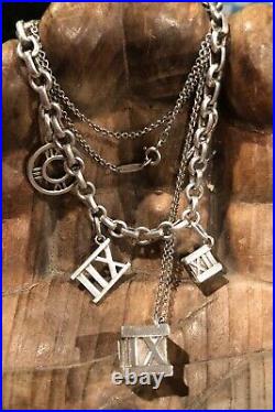 Tiffany & Co Atlas Roman Numerals Sterling Silver Charm Bracelet/Necklace Set