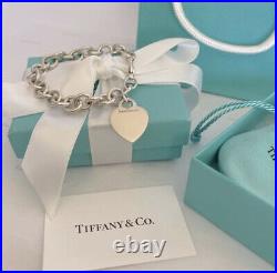 Tiffany & Co. Authentic Heart Tag Charm Bracelet Sterling Silver 7.5 With Pouch
