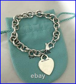 Tiffany & Co. Blank Engravable Heart Tag Charm Heavy Chain Bracelet Silver 7.75