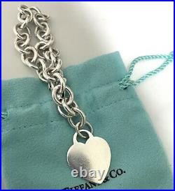 Tiffany & Co. Blank Engravable Heart Tag Charm Heavy Chain Bracelet Silver 7.75