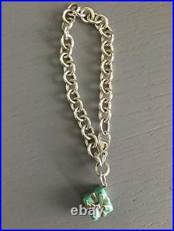 Tiffany & Co Blue Enamel Silver Gift Box Charm Pendant and Bracelet / Authentic