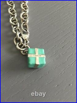 Tiffany & Co Blue Enamel Silver Gift Box Charm Pendant and Bracelet / Authentic