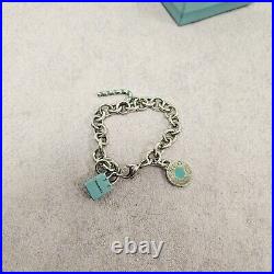 Tiffany & Co. Chain Bracelet With 3 Charms Candy Gift Box Circle Round Enamel 7