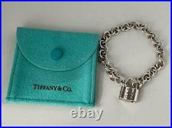 Tiffany & Co. Chain Link 1837 Padlock Charm Bracelet Sterling Silver 925