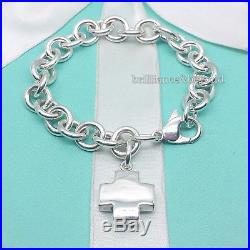 Tiffany & Co. Cross Charm Bracelet Chain Medical 925 Sterling SIlver 7.5 RARE