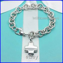 Tiffany & Co. Cross Charm Bracelet Medical 925 Sterling Silver Box + Pouch RARE