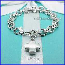 Tiffany & Co. Cross Charm Bracelet Medical 925 Sterling Silver Box + Pouch RARE