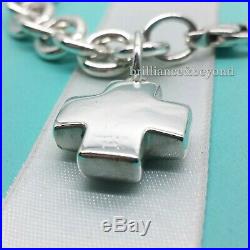 Tiffany & Co. Cross Charm Bracelet Medical 925 Sterling Silver Box + Pouch RARE