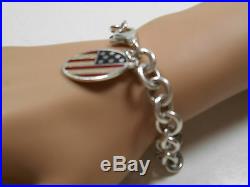 Tiffany & Co. Enamel American Flag Charm Bracelet Sterling Silver 8 Rare