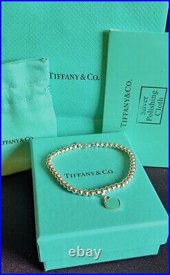 Tiffany & Co Heart Tag Blue Enamel Sterling Silver Beaded Bracelet