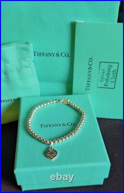 Tiffany & Co Heart Tag Blue Enamel Sterling Silver Beaded Bracelet
