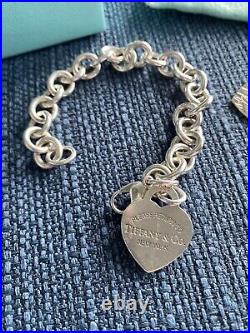 Tiffany & Co. Heart Tag Chain Bracelet 925 Sterling Silver + Additional Charm