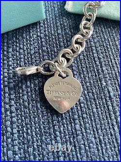 Tiffany & Co. Heart Tag Chain Bracelet 925 Sterling Silver + Additional Charm