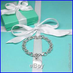 Tiffany & Co. Heart Tag Charm Bracelet 925 Sterling Silver 8.5in Authentic Rare
