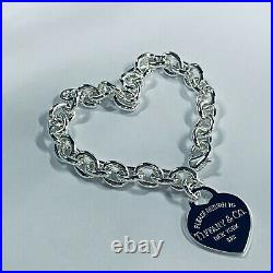 Tiffany & Co. Heart Tag Charm Bracelet Chain 925 Sterling Silver