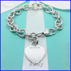 Tiffany & Co Heart Tag Charm Bracelet Chain 925 Sterling Silver 8in Vintage Rare