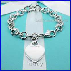 Tiffany & Co. Heart Tag Charm Bracelet Chain 925 Sterling Silver Authentic