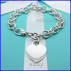 Tiffany & Co. Heart Tag Charm Bracelet Chain 925 Sterling Silver Authentic