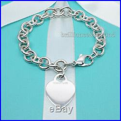 Tiffany & Co. Heart Tag Charm Bracelet Chain 925 Sterling Silver Authentic