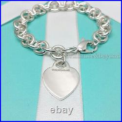 Tiffany & Co. Heart Tag Charm Bracelet Chain 925 Sterling Silver Authentic