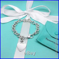 Tiffany & Co Heart Tag Charm Bracelet Chain 925 Sterling Silver Authentic 7.5in