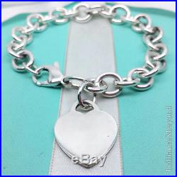 Tiffany & Co Heart Tag Charm Bracelet Chain 925 Sterling Silver Authentic 7.5in