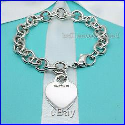 Tiffany & Co. Heart Tag Charm Bracelet Chain 925 Sterling Silver Authentic 7.75