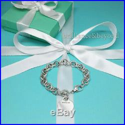 Tiffany & Co. Heart Tag Charm Bracelet Chain 925 Sterling Silver Authentic 7.75