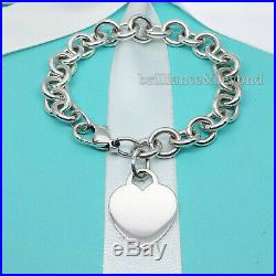 Tiffany & Co. Heart Tag Charm Bracelet Chain 925 Sterling Silver Authentic 7.75