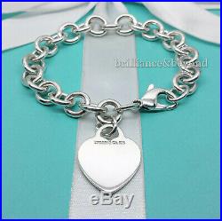 Tiffany & Co. Heart Tag Charm Bracelet Chain 925 Sterling Silver Authentic 7.75
