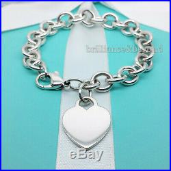 Tiffany & Co. Heart Tag Charm Bracelet Chain 925 Sterling Silver Authentic 7.75