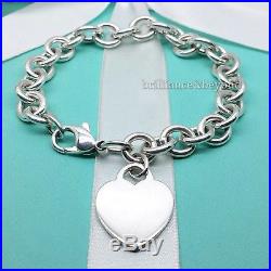 Tiffany & Co. Heart Tag Charm Bracelet Chain 925 Sterling Silver Authentic 8.25