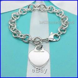 Tiffany & Co. Heart Tag Charm Bracelet Chain 925 Sterling Silver Authentic Pouch