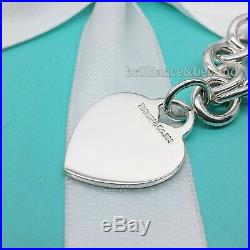 Tiffany & Co. Heart Tag Charm Bracelet Chain 925 Sterling Silver Authentic Pouch