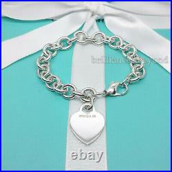 Tiffany & Co. Heart Tag Charm Bracelet Chain 925 Sterling Silver Authentic Vtg