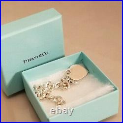 Tiffany & Co Heart Tag Charm Sterling Silver Bracelet 7.5 Long