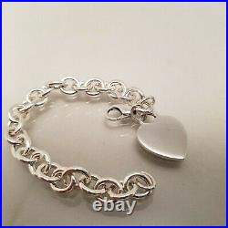 Tiffany & Co Heart Tag Charm Sterling Silver Bracelet 7.5 Long