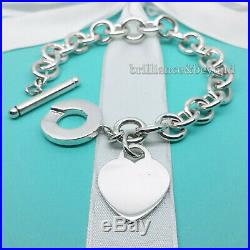 Tiffany & Co Heart Tag Toggle Bracelet Chain Charm 925 Sterling Silver Authentic