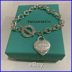 Tiffany & Co. Heart Tag Toggle Charm Bracelet 925 Sterling Silver 7.87'